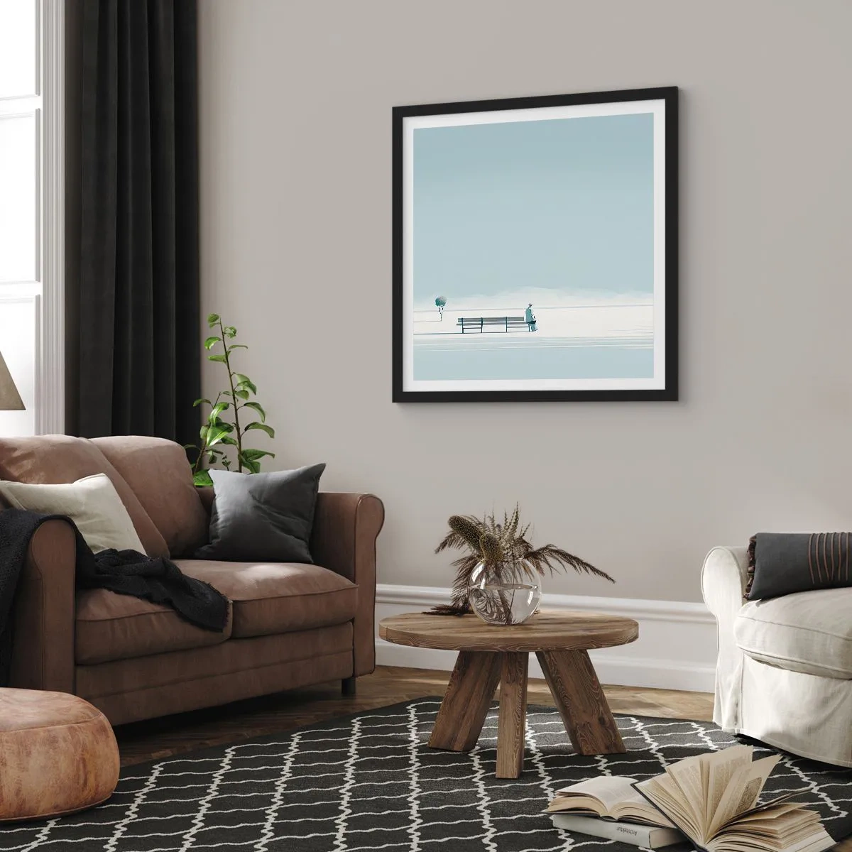 Plakat i sort ramme - Ja, jeg venter. - 60x60 cm