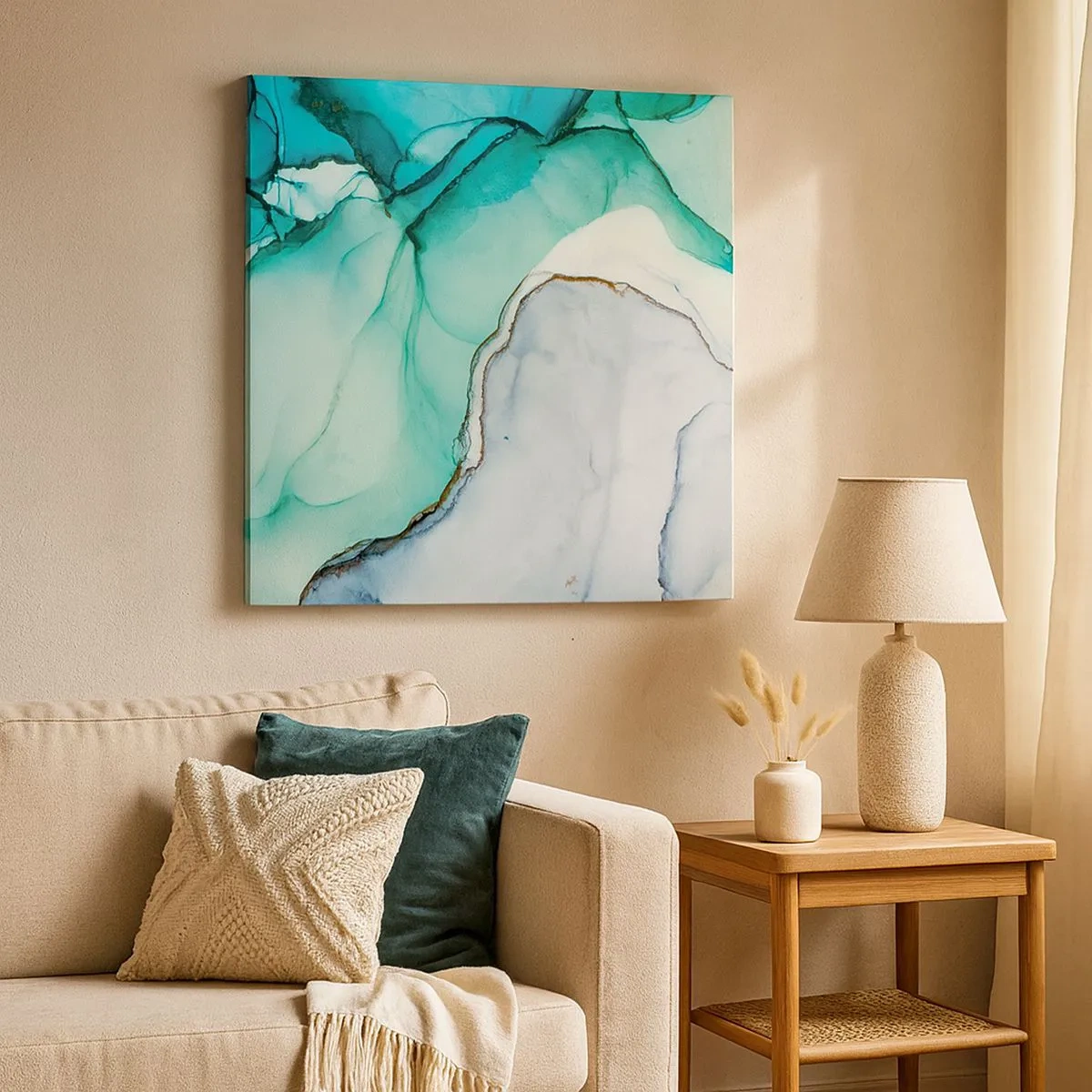 Lærredstryk - Billede på lærred - Undersøgelse i turkis - 30x30 cm