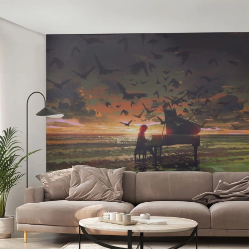 Fototapet Selvklæbende Deluxe Sticker - Koncert for klaver og bølger - Abstraktion, Klaver, musik - 300x210 cm