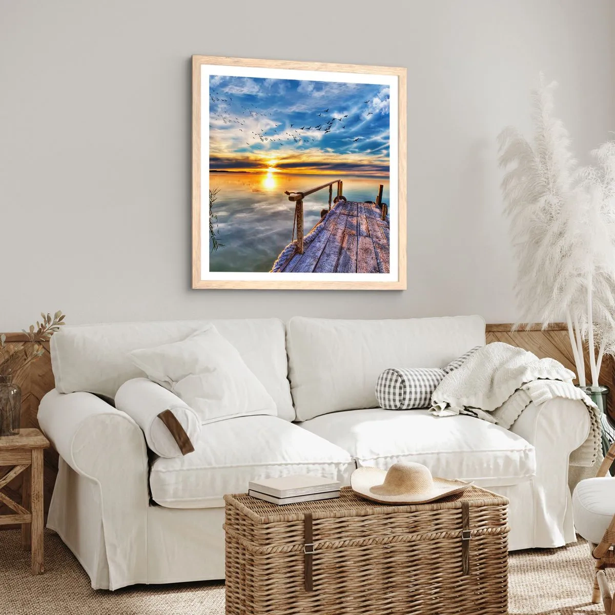 Plakat i ramme af lyst egetræ - Vinden går til ro - 40x40 cm