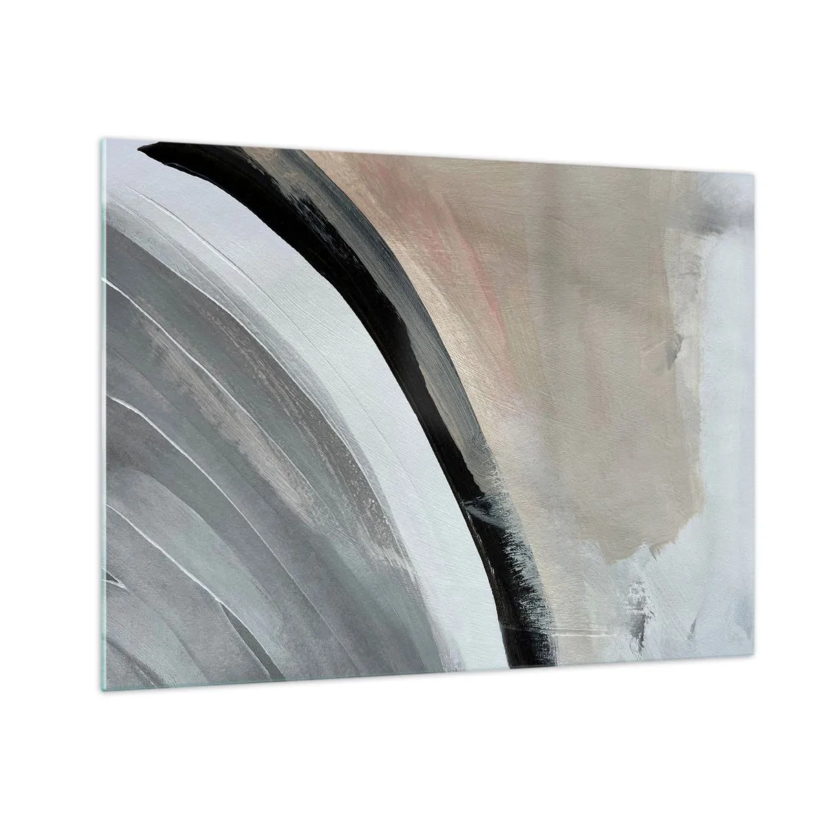 Billede på glas - Abstrakt bue i nuancer af grå og sort - 70x50cm - Komposition: en bue af sort og gråt - Moderne vægdekoration til stue og soveværelse ARTTOR