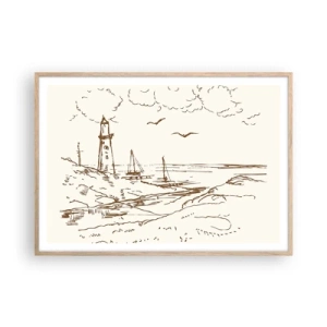 Plakat i ramme af lyst egetræ - Oversigt over sommerminder - 100x70 cm