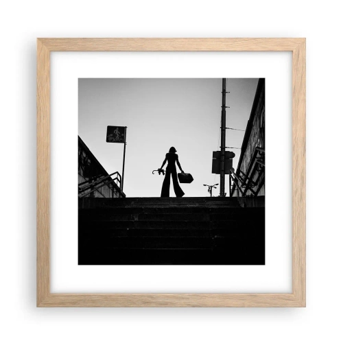 Plakat i ramme af lyst egetræ - Vandring i byen - 30x30 cm