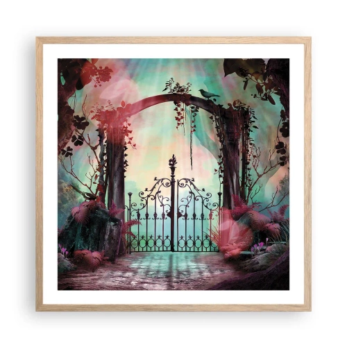 Plakat i ramme af lyst egetræ - Hemmelig have - 60x60 cm
