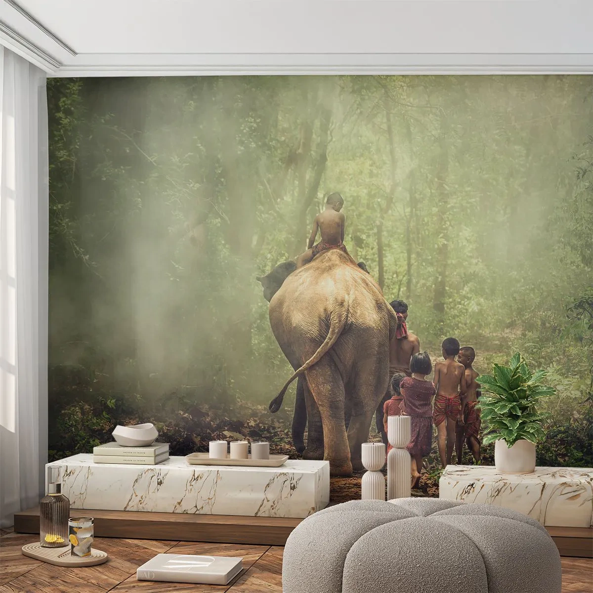 Fototapet Selvklæbende Deluxe Sticker - Den nye Junglebog - Landskab, Elefant, Jungle - 100x70 cm