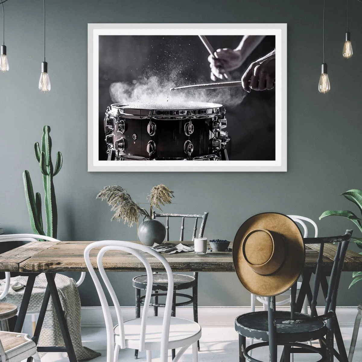 Plakat i hvid ramme - Musikkens puls - 70x50 cm