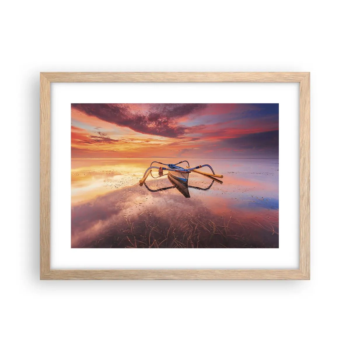 Plakat i ramme af lyst egetræ - Roen ved en tropisk aften - 40x30 cm