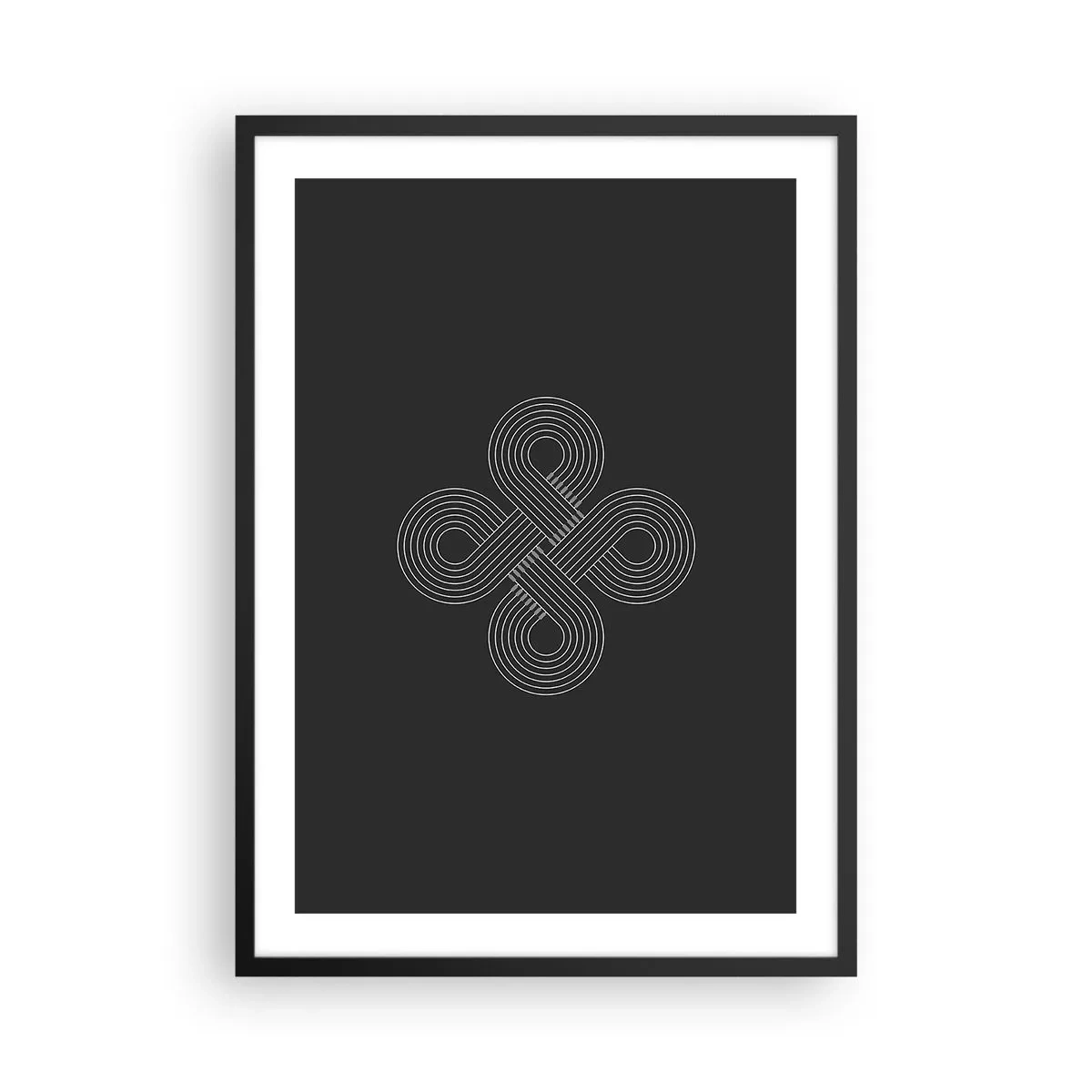 Plakat i sort ramme - Geometrisk symbol på sort baggrund - 50x70cm - I den keltiske ånd - Moderne vægdekoration til stue og soveværelse ARTTOR