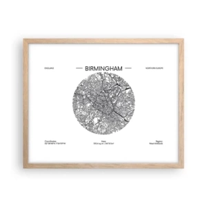 Plakat i ramme af lyst egetræ - Birminghams anatomi - 50x40 cm