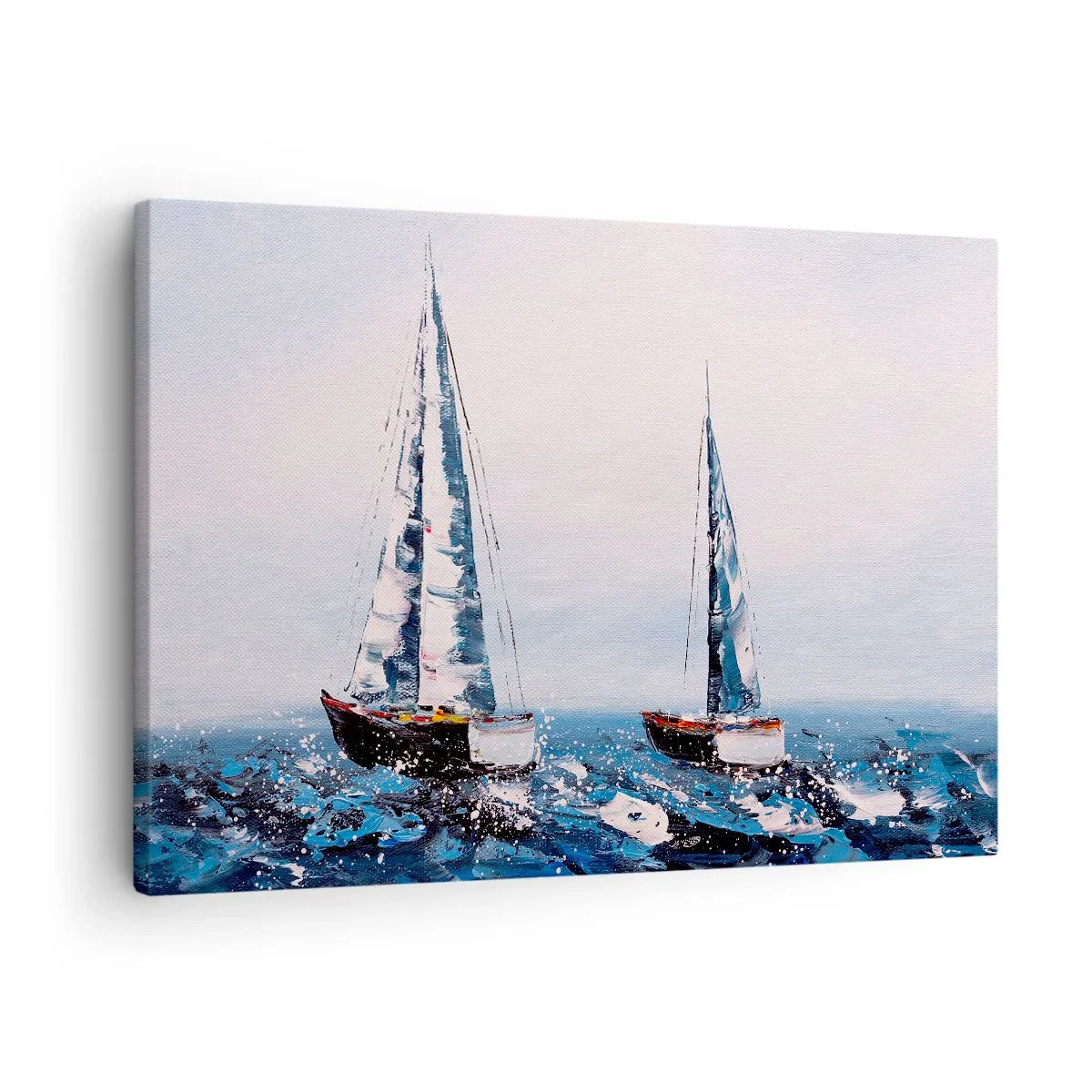 Lærredstryk - Billede på lærred - Sejlbåde på et stormfuldt hav i en malerisk komposition - 70x50cm - Vindens broderskab - Moderne vægdekoration til stue og soveværelse ARTTOR