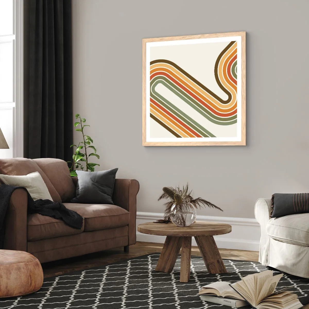 Plakat i ramme af lyst egetræ - Zigzag til destinationen - 50x50 cm