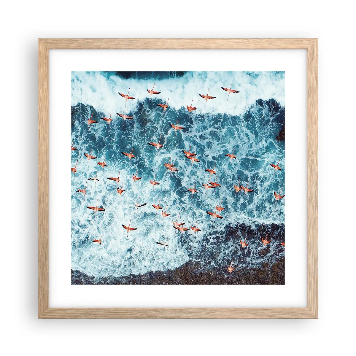 Plakat i ramme af lyst egetræ - Parade ved havet - 40x40 cm