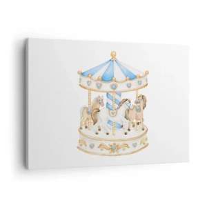 Lærredstryk - Billede på lærred - En karrusel i pastelfarver på en hvid baggrund - 70x50cm - Sød barndom - Moderne vægdekoration til stue og soveværelse ARTTOR
