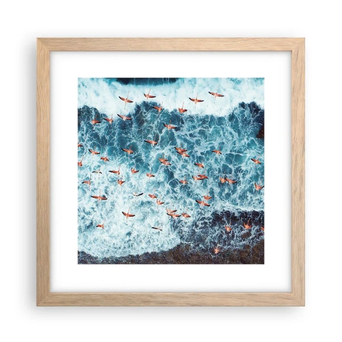 Plakat i ramme af lyst egetræ - Parade ved havet - 30x30 cm