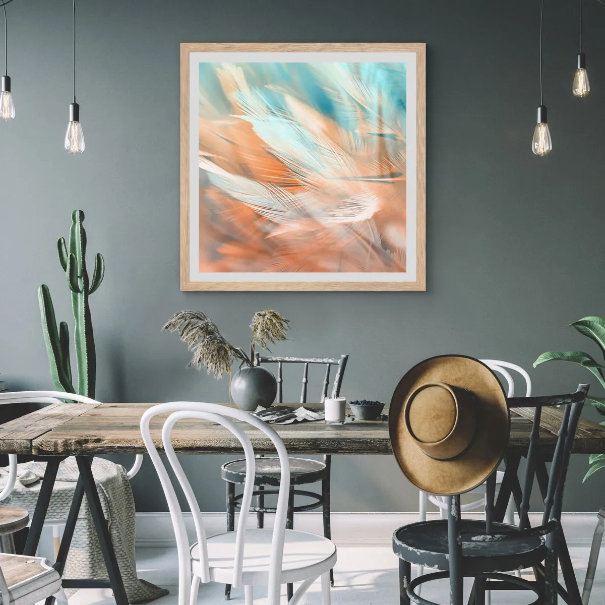 Plakat i ramme af lyst egetræ - I mildhedens land - 60x60 cm