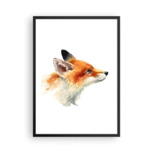 Plakat i sort ramme - Akvarelportræt af en rød ræv - 50x70cm - Man kan aldrig være for forsigtig - Moderne vægdekoration til stue og soveværelse ARTTOR