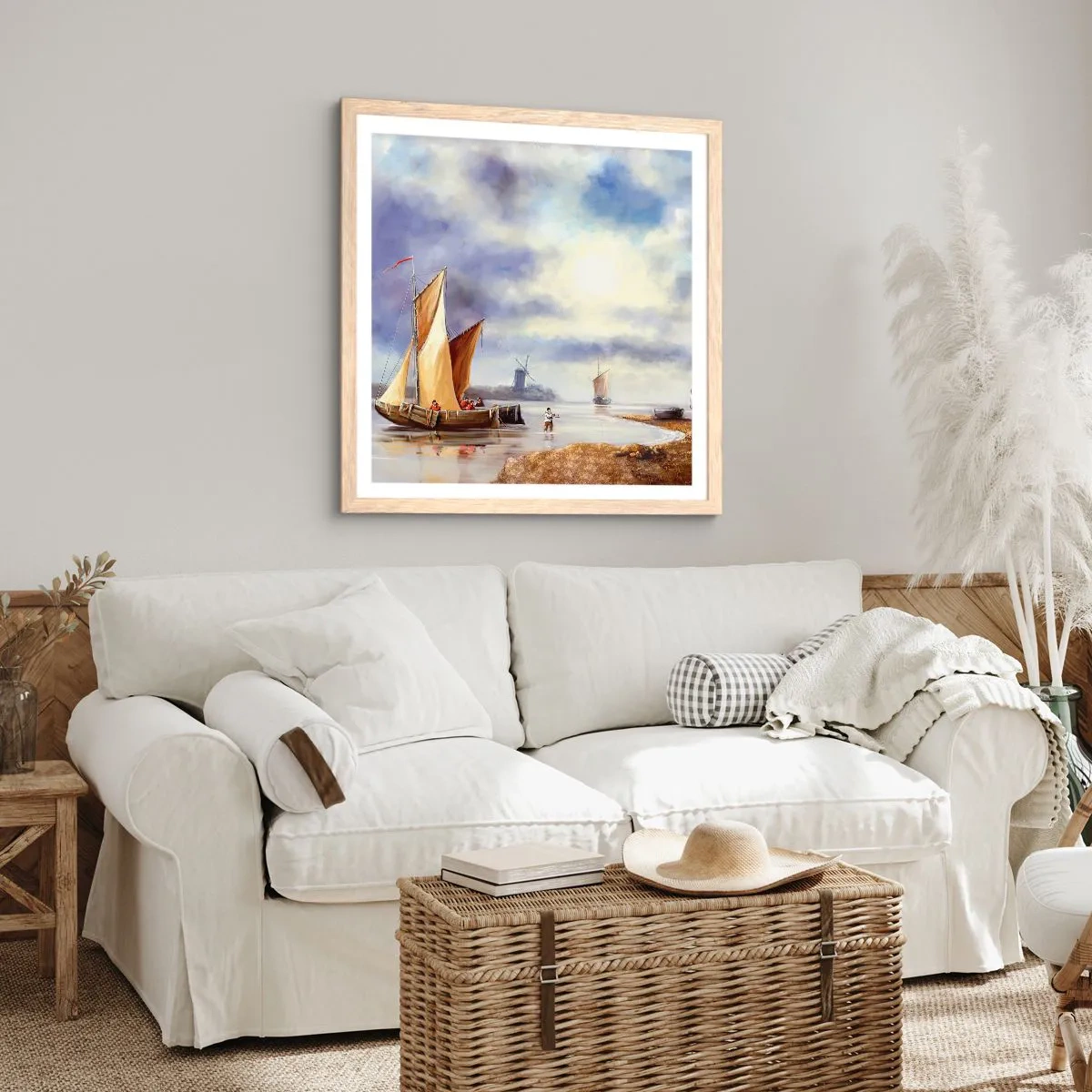 Plakat i ramme af lyst egetræ - Sømændenes tilbagevenden - 40x40 cm