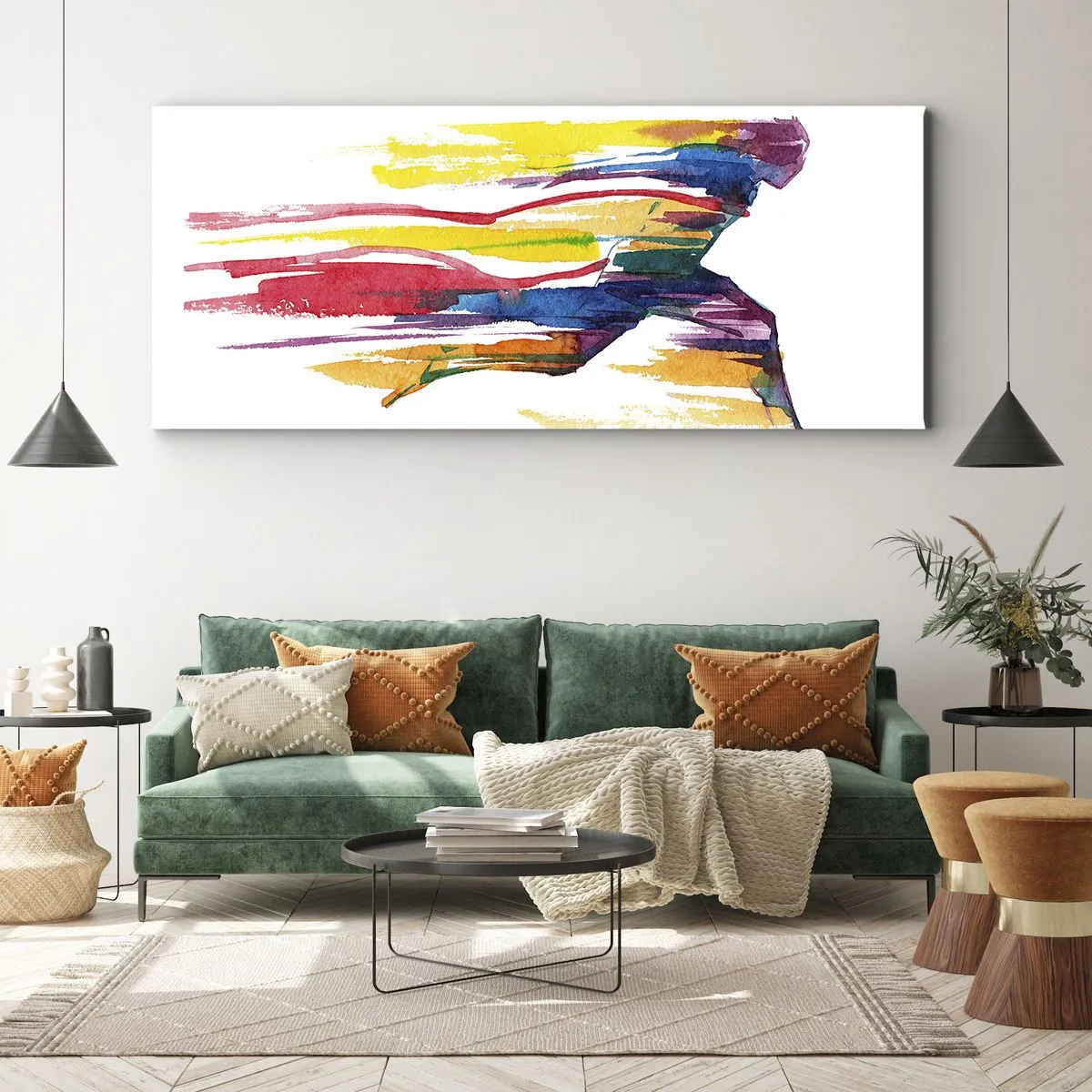 Lærredstryk - Billede på lærred - Løb over regnbuen - 100x40 cm
