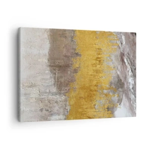 Lærredstryk - Billede på lærred - Abstrakt mønster i guld og beige - 70x50cm - En gylden eksplosion - Moderne vægdekoration til stue og soveværelse ARTTOR