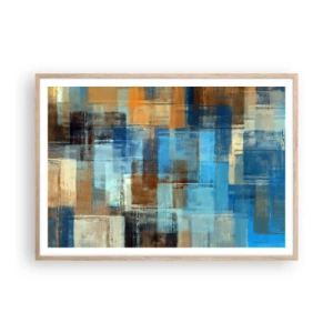 Plakat i ramme af lyst egetræ - Gennem det blå slør - 100x70 cm