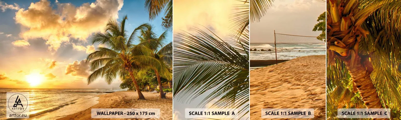 Prøve Fototapet Selvklæbende Deluxe Sticker - Evig sommer, altid en ferie - Landskab, Strand, Kokospalme - 100x30 cm