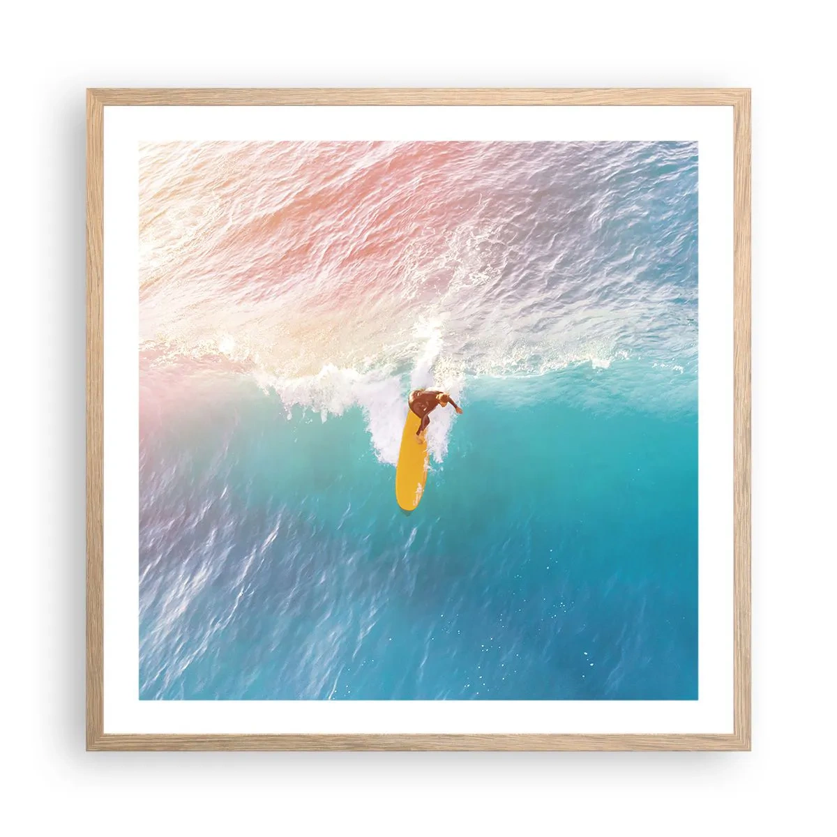 Plakat i ramme af lyst egetræ - Ocean rytter - 60x60 cm