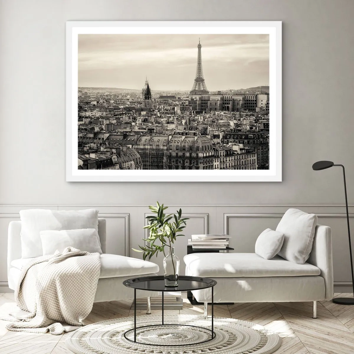 Plakat i hvid ramme - Over Paris' hustage - 100x70 cm