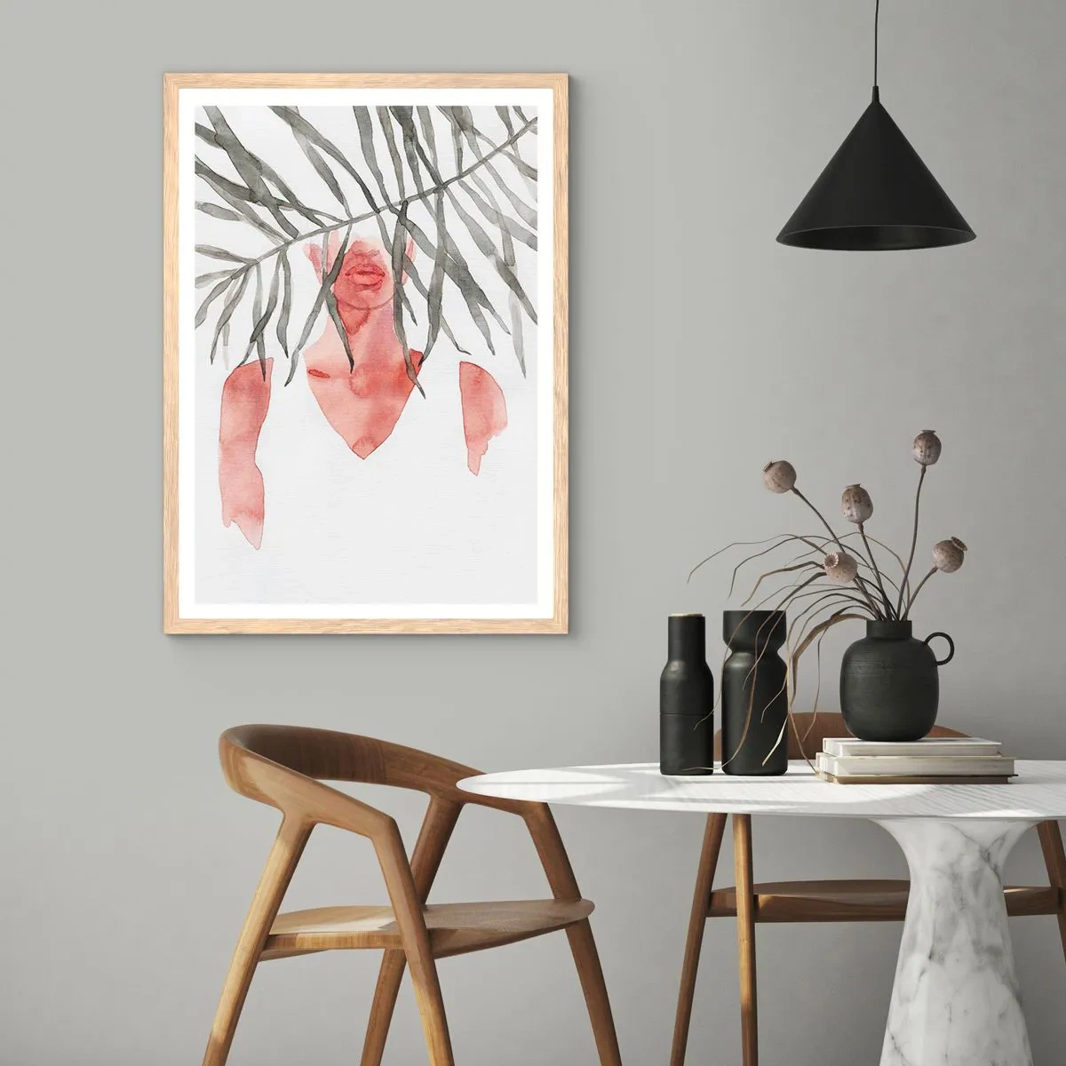 Plakat i ramme af lyst egetræ - Tropernes dame - 70x100 cm