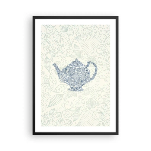 Plakat i sort ramme - En dekorativ illustration af en tekande med et diskret mønster på en lys baggrund. - 50x70cm - Teens charme - Moderne vægdekoration til stue og soveværelse ARTTOR