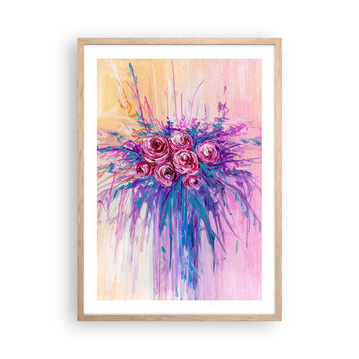 Plakat i ramme af lyst egetræ - Rose springvand - 50x70 cm