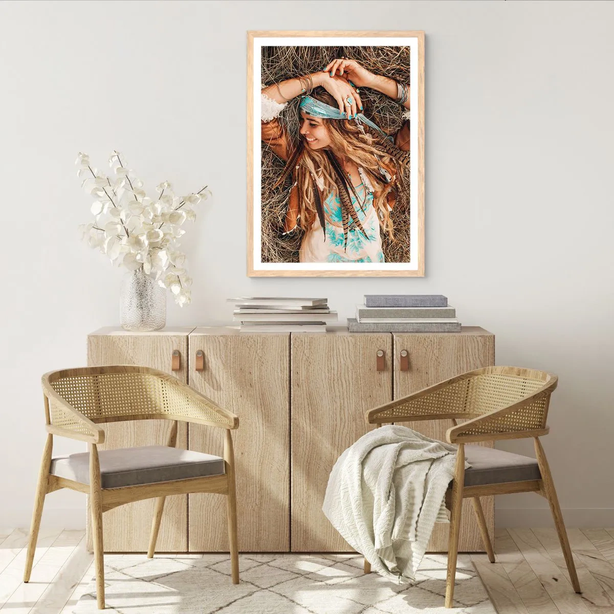 Plakat i ramme af lyst egetræ - På vej til kærlighedens sommer - 30x40 cm