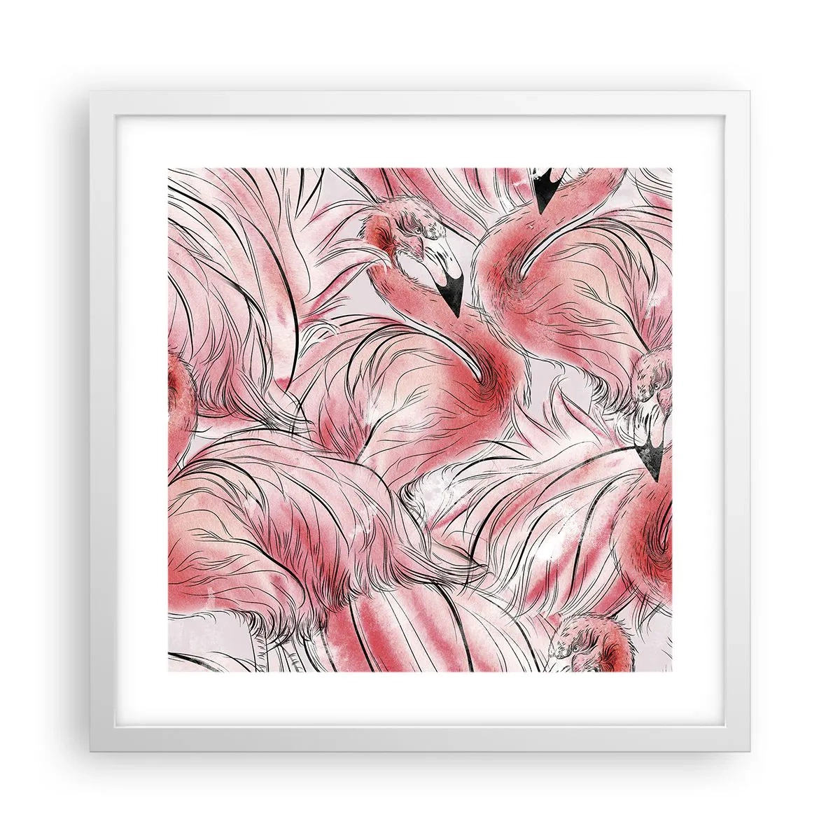 Plakat i hvid ramme - Fugle corps de ballet - 40x40 cm