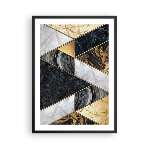 Plakat i sort ramme - Marmorgeometri i nuancer af guld, sort og hvid - 50x70cm - Sten for sten - Moderne vægdekoration til stue og soveværelse ARTTOR
