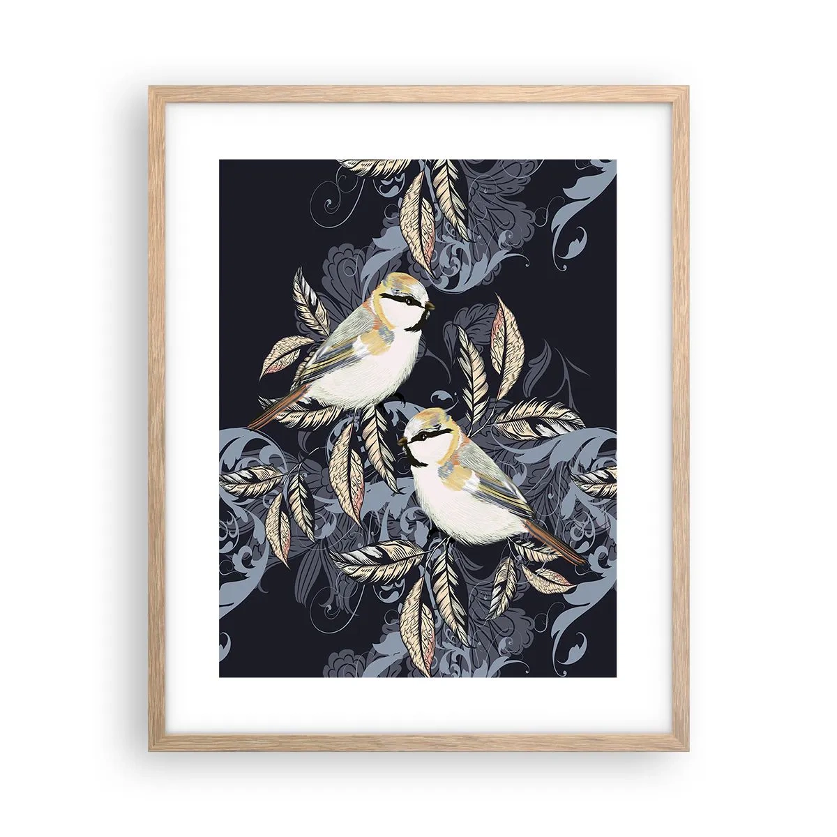 Plakat i ramme af lyst egetræ - Gul-blå espalier - 40x50 cm