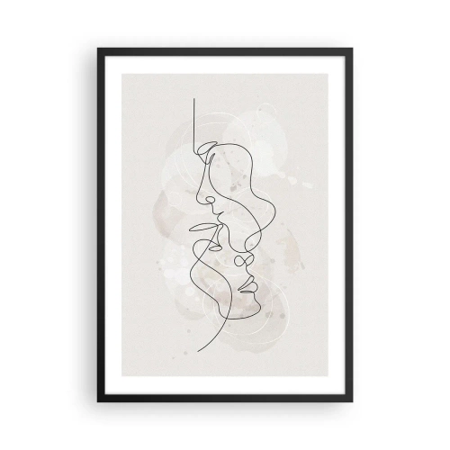 Plakat i sort ramme - Minimalistisk ansigtskunst skabt med en enkelt linje - 50x70cm - Omfavnet i en omfavnelse - Moderne vægdekoration til stue og soveværelse ARTTOR