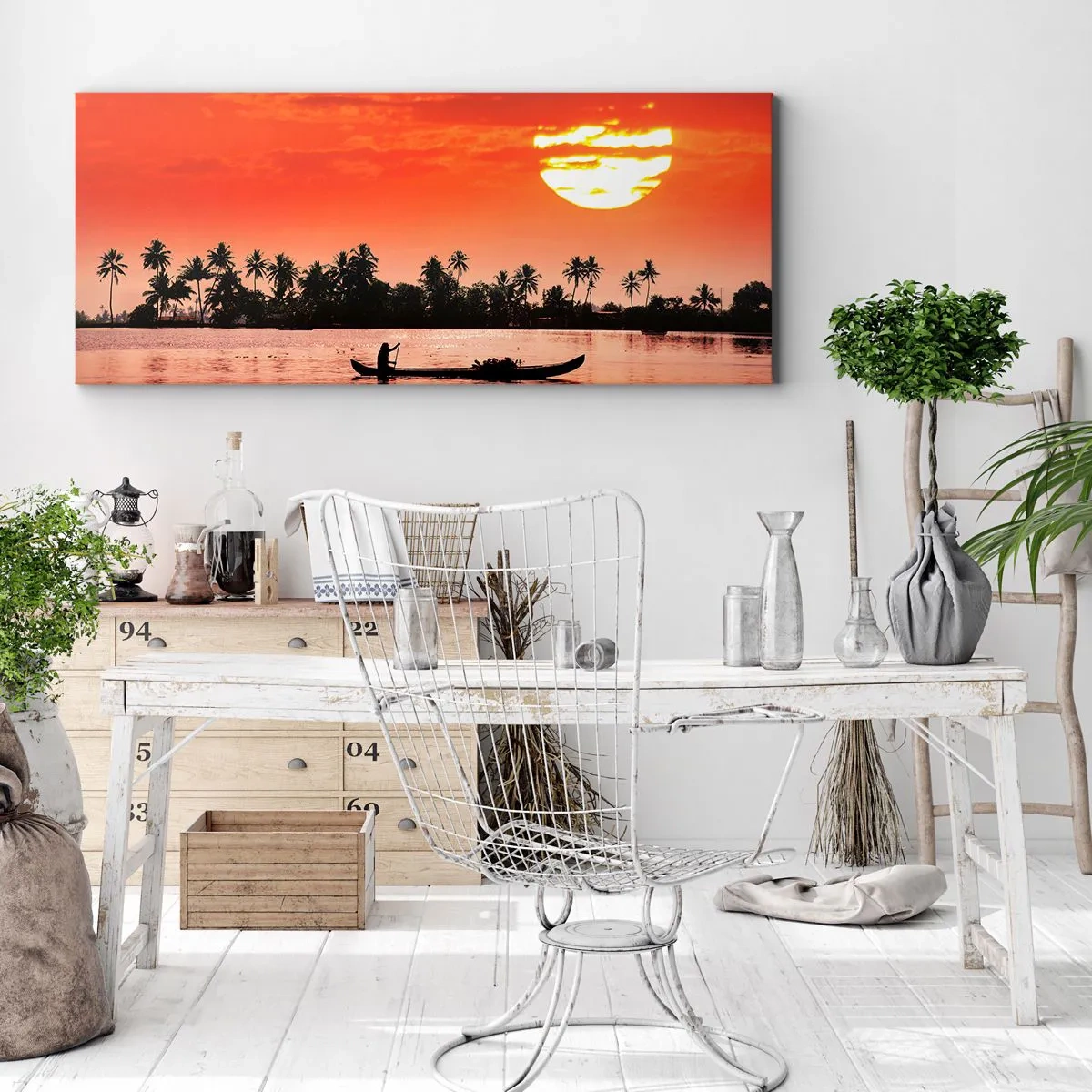 Lærredstryk - Billede på lærred - Tropernes ro ved solnedgang - 120x50 cm