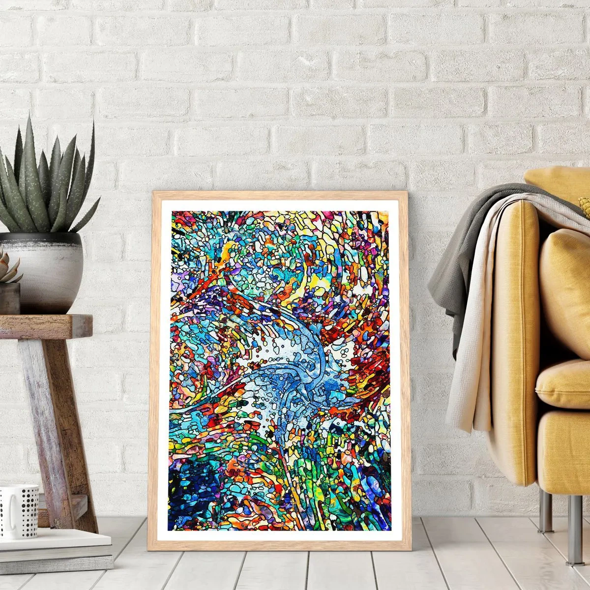 Plakat i ramme af lyst egetræ - Dråbe af farvet glas - 70x100 cm