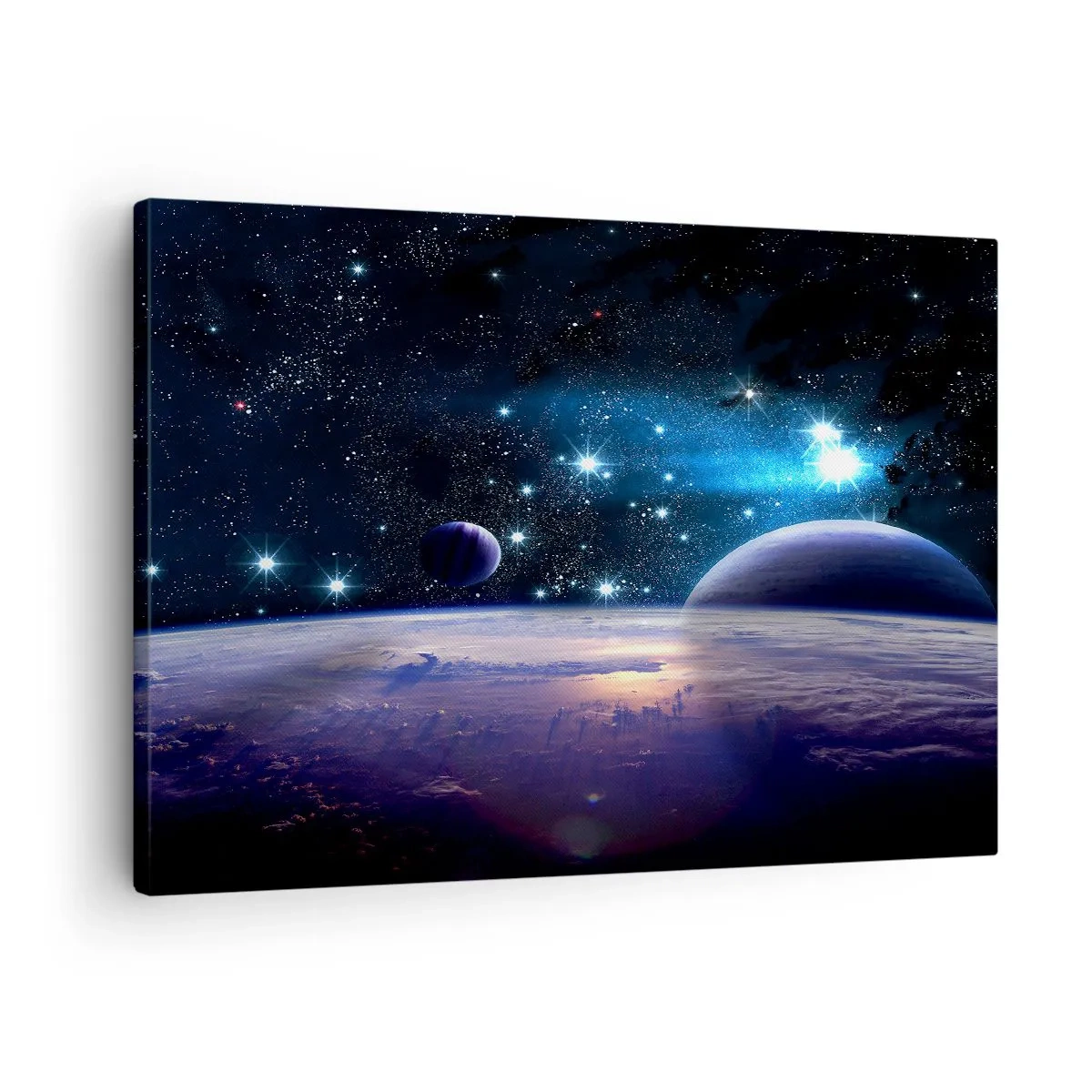 Lærredstryk - Billede på lærred - Udsigt over det ydre rum med planeter og stjerner - 70x50cm - Er du stadig alene? - Moderne vægdekoration til stue og soveværelse ARTTOR