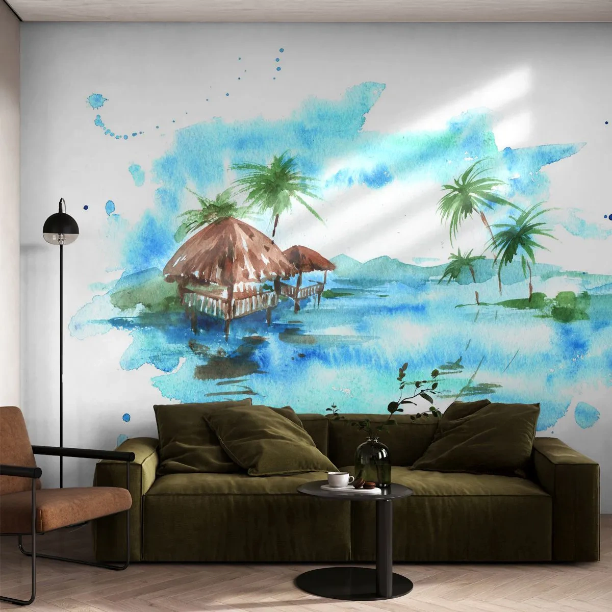 Fototapet Selvklæbende Deluxe Sticker - Et sted i Stillehavet - Landskab, Ø, Palmer - 350x256 cm