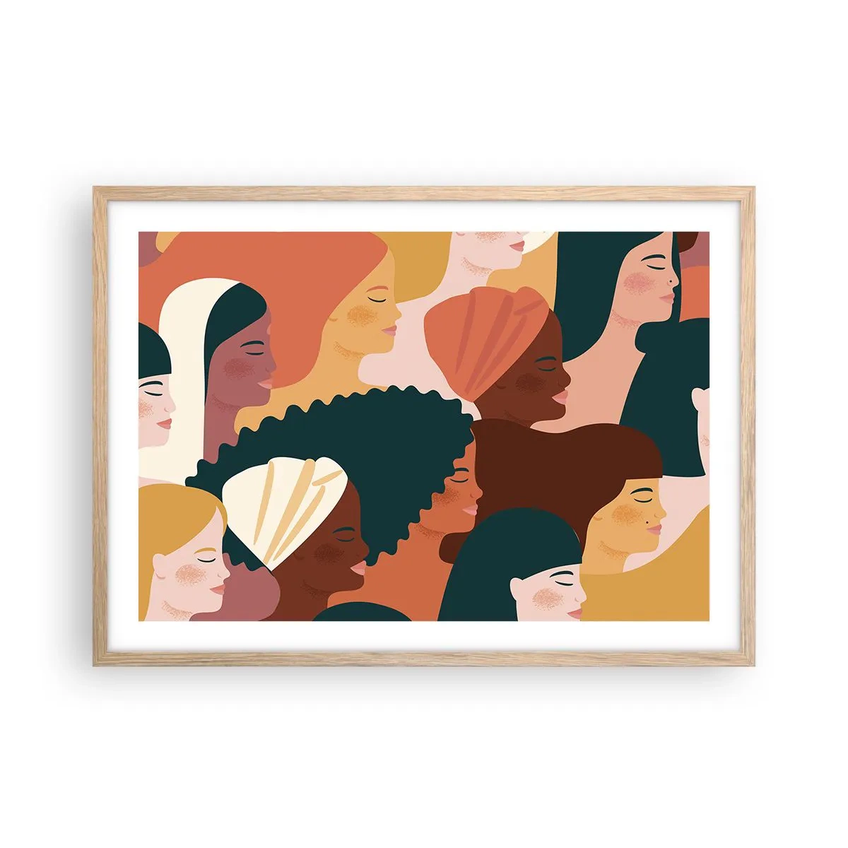 Plakat i ramme af lyst egetræ - Kun kvindelighed - 70x50 cm