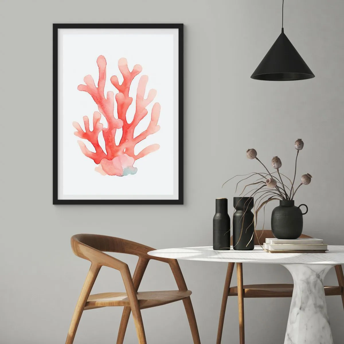 Plakat i sort ramme - Farven koral - 61x91 cm