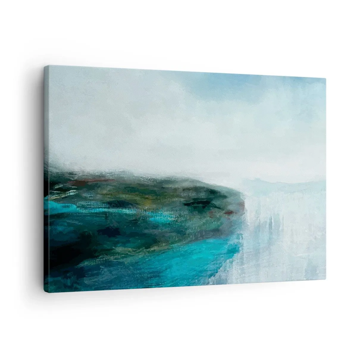 Lærredstryk - Billede på lærred - Abstrakt landskab i turkis og grå nuancer - 70x50cm - Marin abstraktion - Moderne vægdekoration til stue og soveværelse ARTTOR