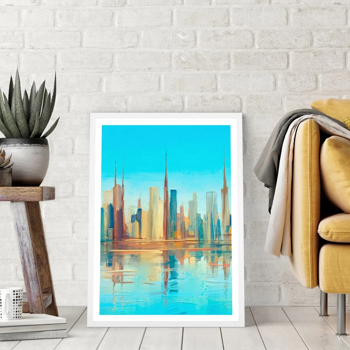 Plakat i hvid ramme - Solrig metropol - 70x100 cm