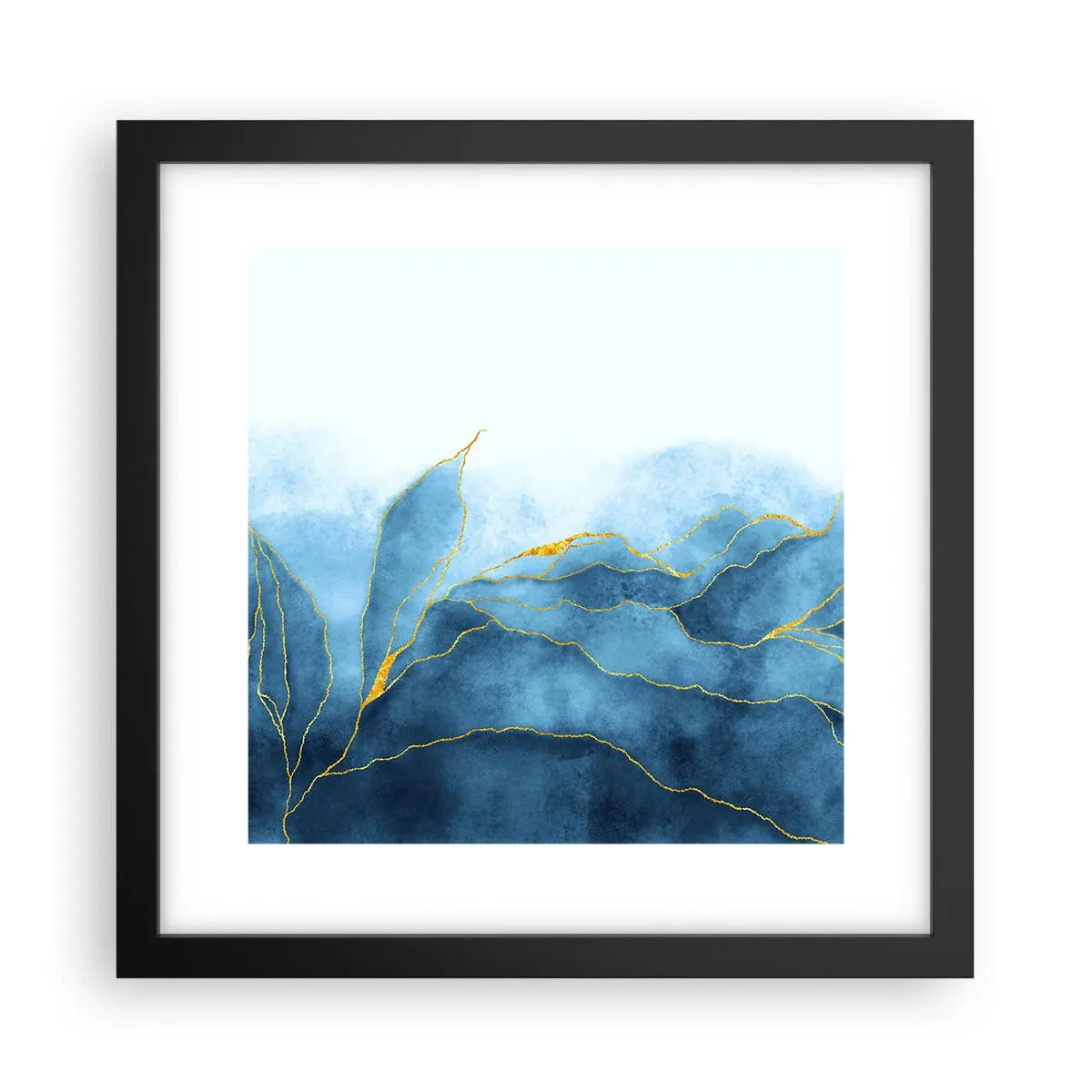 Plakat i sort ramme - Blå i guld - 30x30 cm