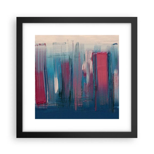 Plakat i sort ramme - Lodret komposition i blåt og rødt - 30x30 cm