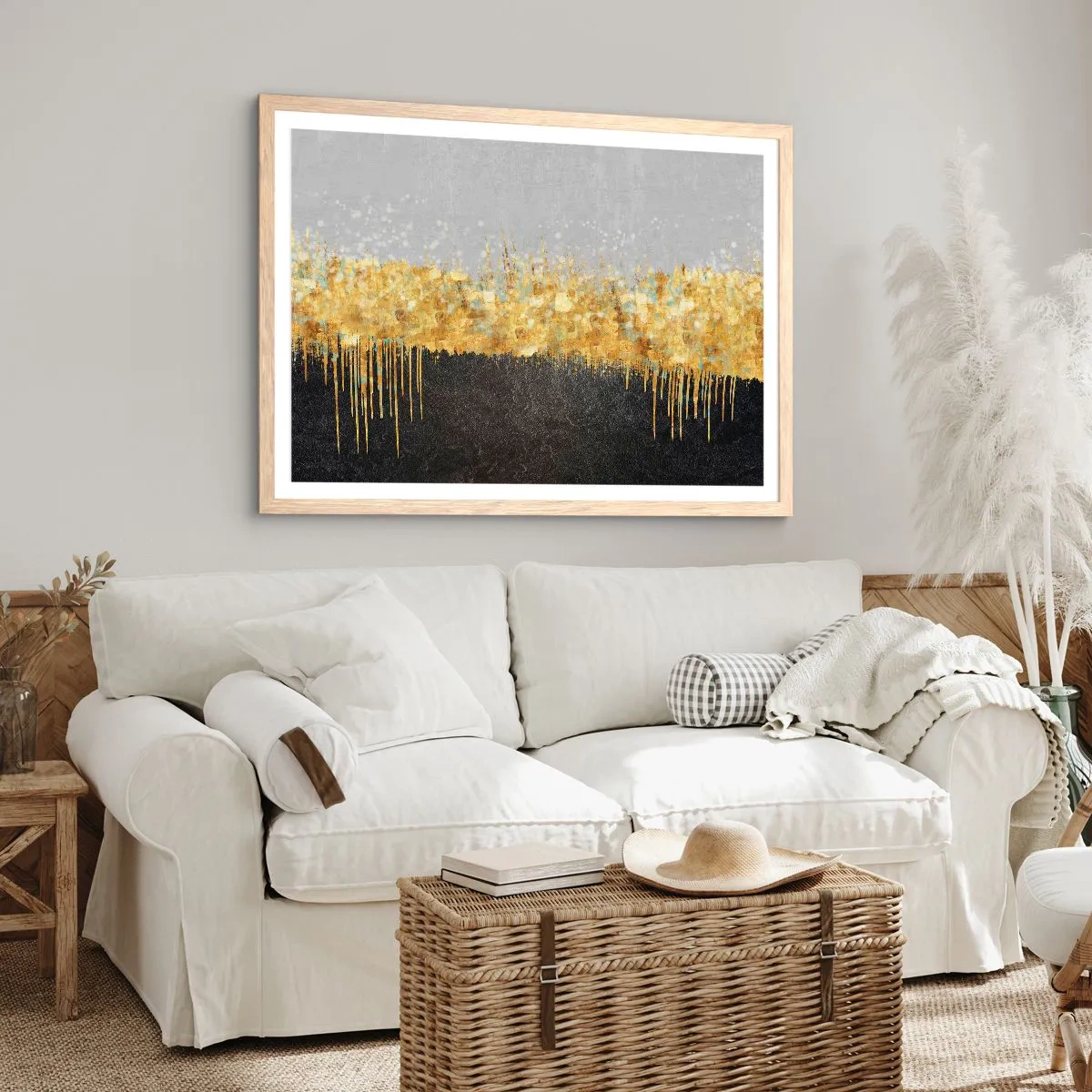 Plakat i ramme af lyst egetræ - Indad og opad - 70x50 cm