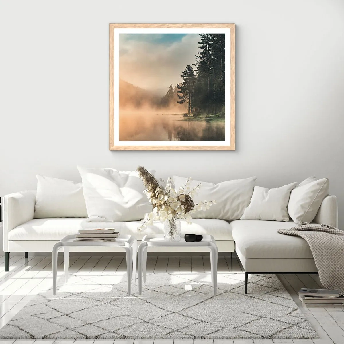 Plakat i ramme af lyst egetræ - En dags fødsel - 60x60 cm