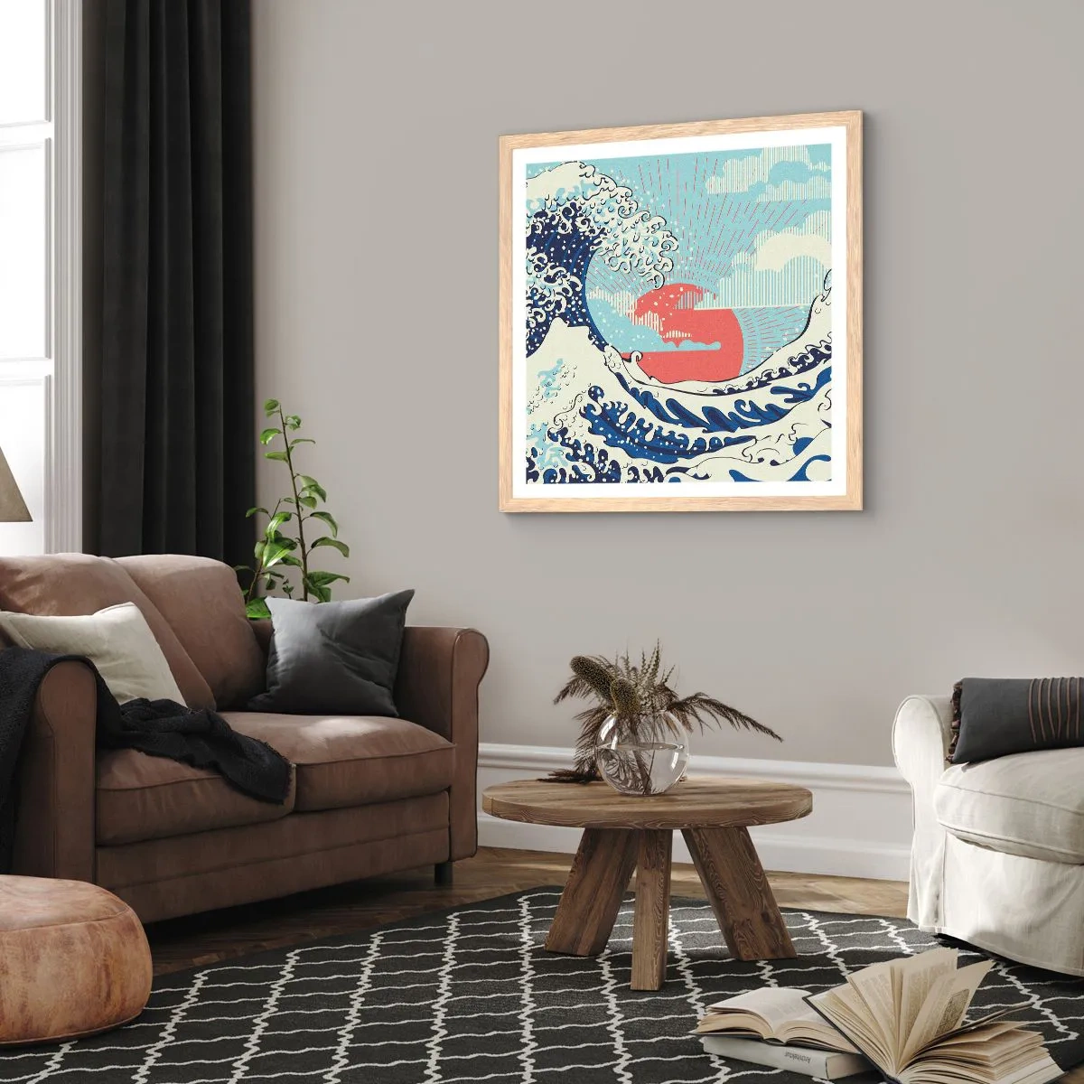 Plakat i ramme af lyst egetræ - Fra japanske inspirationer - 30x30 cm