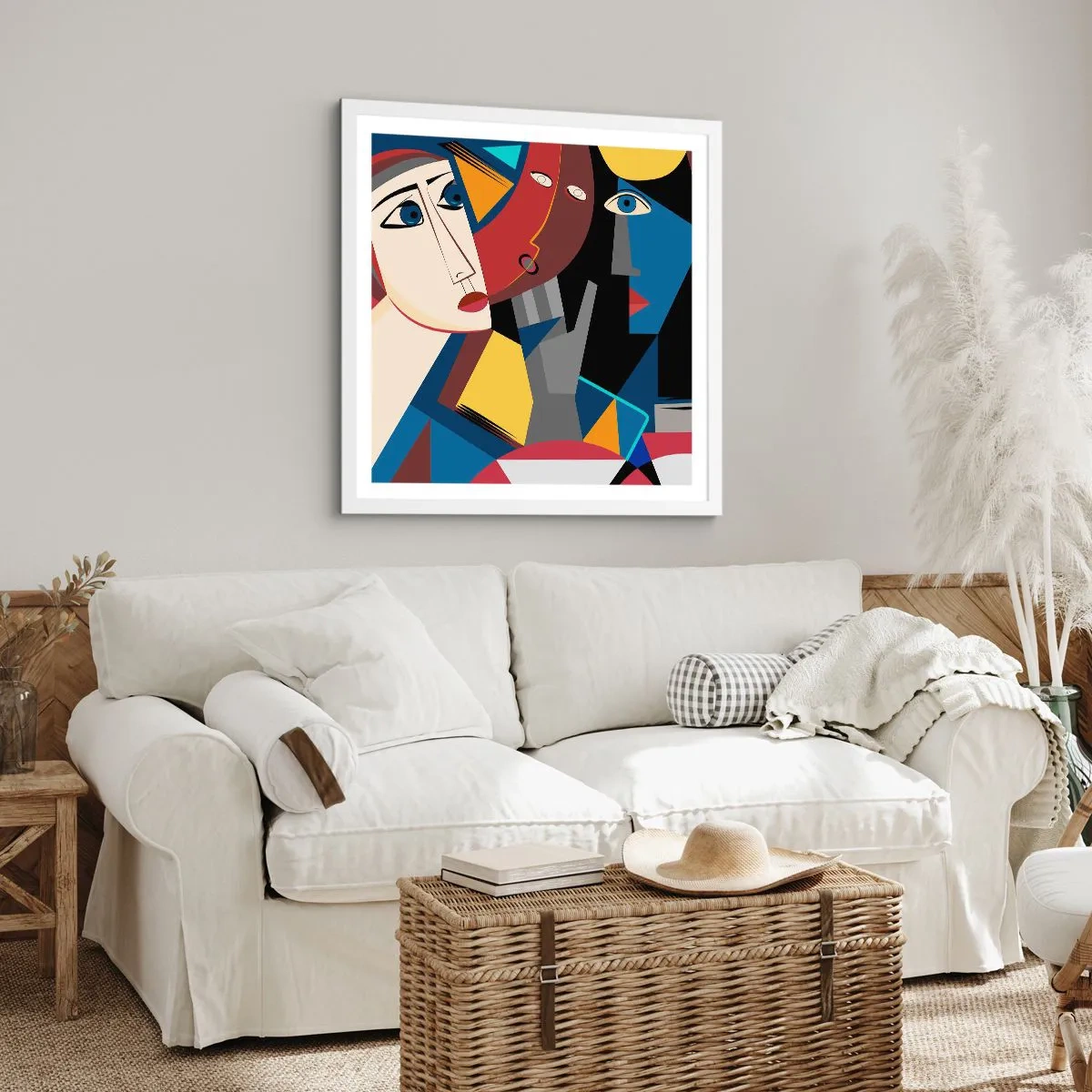 Plakat i hvid ramme - Kubistisk samtale - 60x60 cm