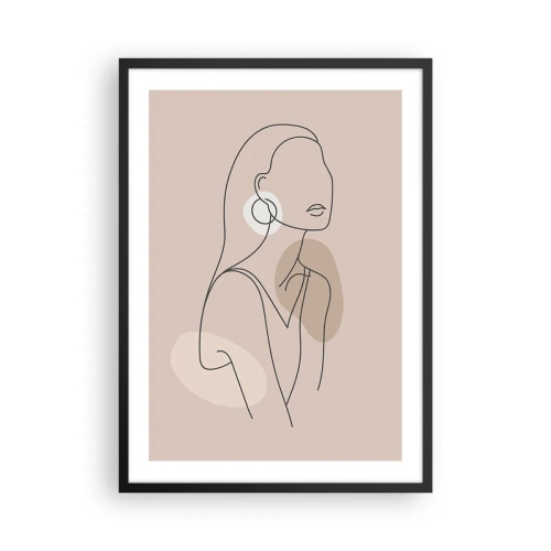 Plakat i sort ramme - En minimalistisk tegning af en kvinde i pastelfarver af beige. - 50x70cm - Et ikon for pigelivet - Moderne vægdekoration til stue og soveværelse ARTTOR